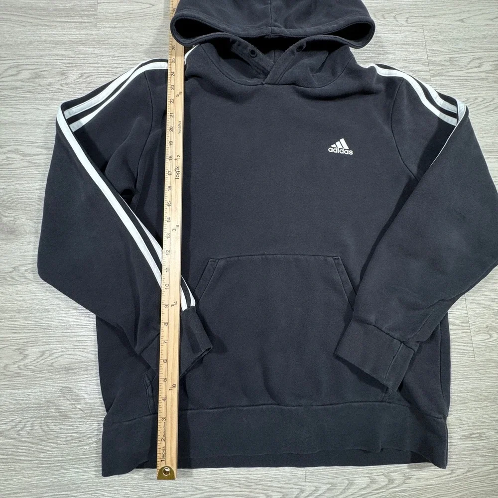 Adidas‎ Men's Hoodie Pullover 3-Stripe Fleece Logo Black Small Pocket